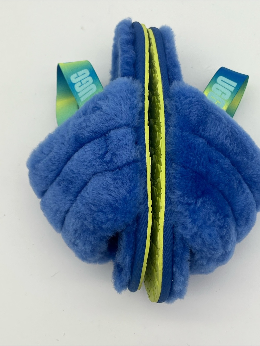 UGG kids size 12 fluff yea slippers blue sandals shearling fluffy slip on shoes - Picture 4 of 6